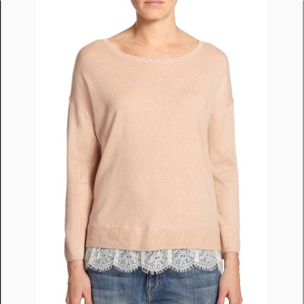 Joie Pink Sweater with Lace Trim